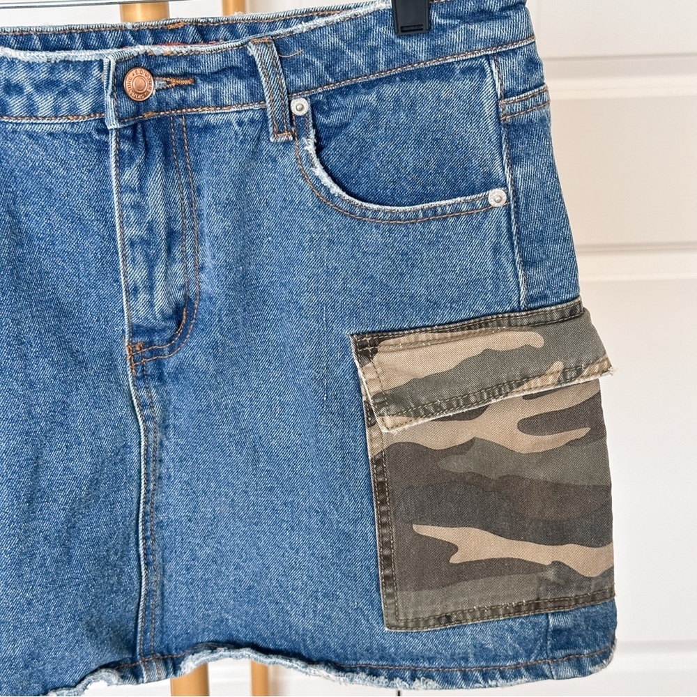 Signature Blue Denim Mini Skirt with Camouflage Pockets - Picture 3 of 4